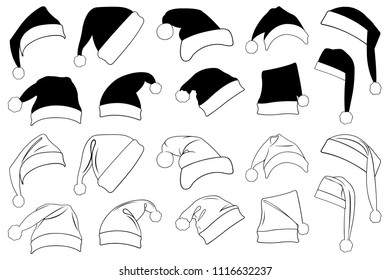 Illustration of different Christmas hats isolated on white