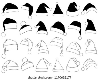 Illustration of different Christmas hats isolated on white