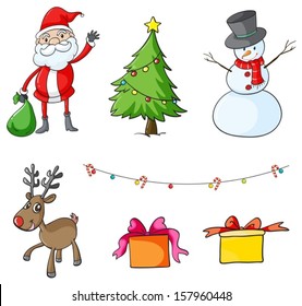 Illustration of the different christmas symbols on a white background