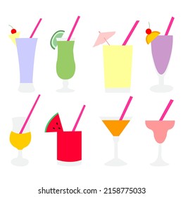 Illustration of different cocktails on a white background