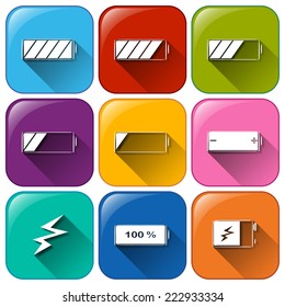 Illustration of different color battery icons