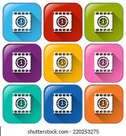 Illustration of different color of entertainment icons