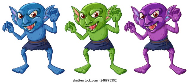 Illustration of different color goblins