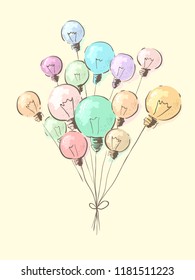 Illustration of Different Colored Light Bulbs Tied Together Like Balloons