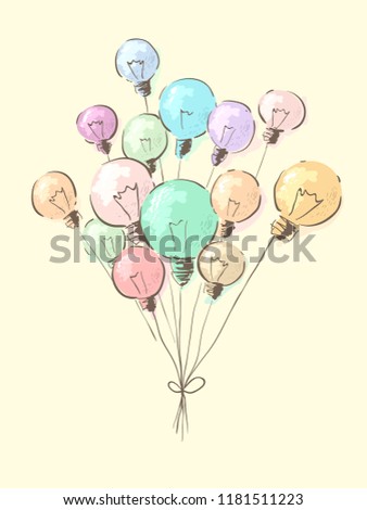 Illustration of Different Colored Light Bulbs Tied Together Like Balloons