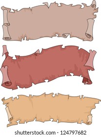 Ilustración de diferentes carteles de desplazamiento antiguo de color