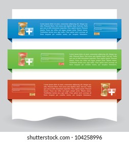 Illustration of different colored web banners for login operation