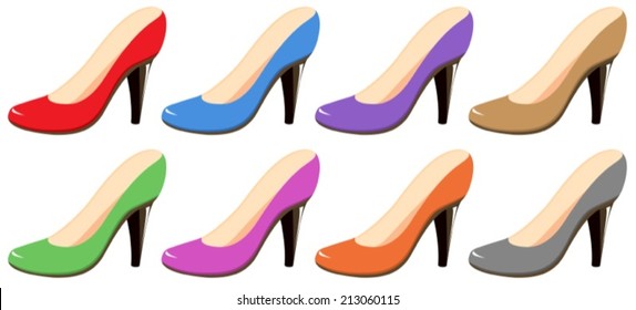 Illustration of different colors highheels