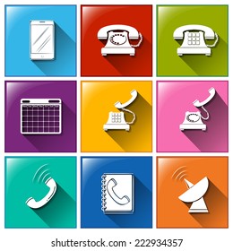 Illustration of the different communication buttons on a white background 