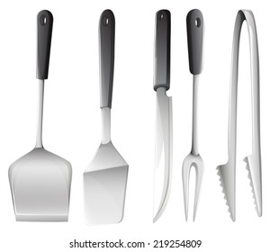 Illustration of the different cooking utensils on a white background 