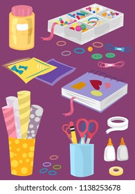 Illustration of Different Crafts Elements from Buttons, Wrapper, Paper, Glue, Tape and Stickers