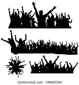 illustration of different crowds of dancing peoples