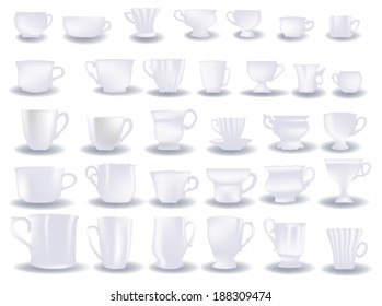 illustration with different cups collection isolated on white background