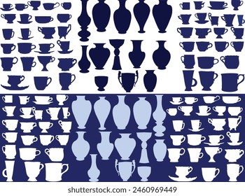 illustration with different cups and vases collection