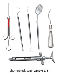 Illustration of the different dental instruments on a white background