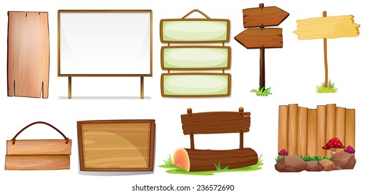 Illustration of different design of wooden signs