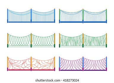Illustration of the different designs of fences  on a white background