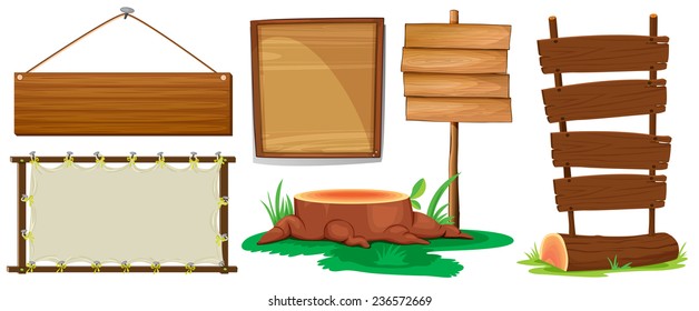 Illustration of different designs of wooden signs