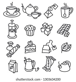 illustration of different dessert and tea icons