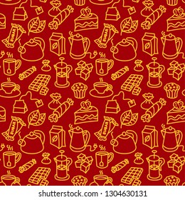 illustration of different dessert and tea seamless pattern