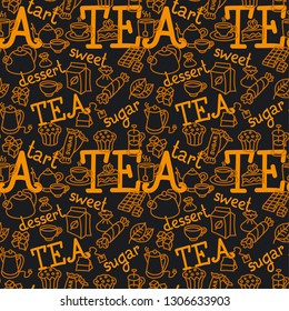 illustration of different dessert and tea seamless pattern