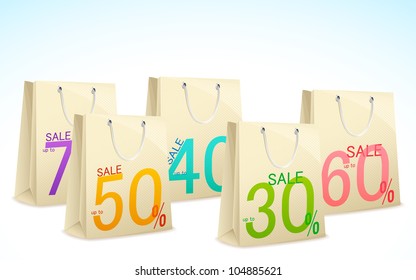 illustration of different discount offer on shopping bag