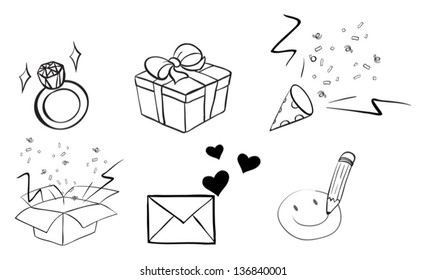 Ilustración de los diferentes diseños de doodles en un fondo blanco