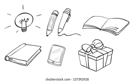 Ilustración de los diferentes diseños de doodles en un fondo blanco