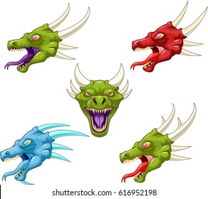Illustration of different dragon heads Vector illustration