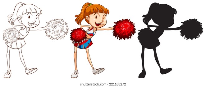Illustration of different drawing of a cheerleader