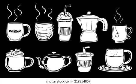 Illustration of the different drinks on a black background