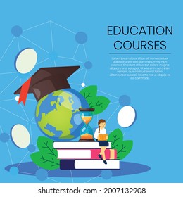 Illustration of different educational courses. A Poster is decorated with earth, books, Books etc.