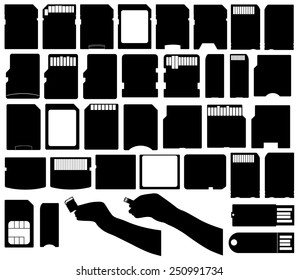 Illustration of different electronic storage devices isolated on white