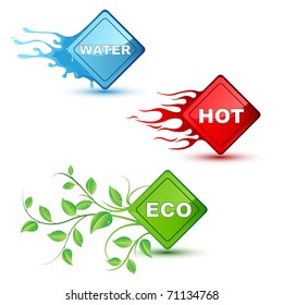 ilustración de diferentes elementos como el fuego de agua y el eco en el fondo aislado