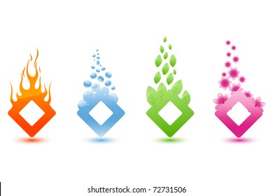 illustration of different element like water fire and eco on isolated background