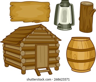 Illustration of Different Elements Usually Found in a Log Cabin