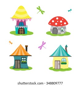 Illustration with different fabulous houses.