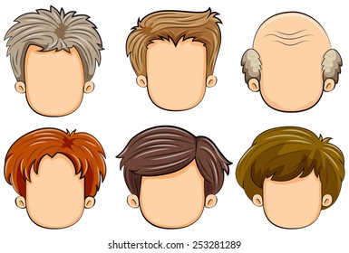 Illustration of different faces of men