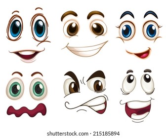 Illustration of the different facial expressions on a white background