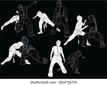 ilustración con diferentes siluetas de combate aisladas en fondo negro