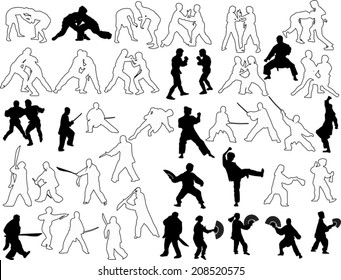 ilustración con diferentes siluetas de combate aisladas en fondo blanco