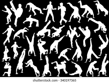 illustration with different fighter silhouettes isolated on black background