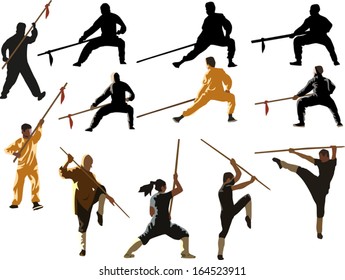 illustration with different fighters isolated on white background