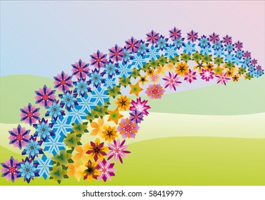 ilustración con diferentes flores arco iris