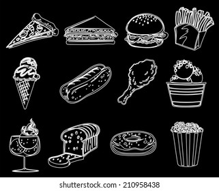 Illustration of the different foods on a black background