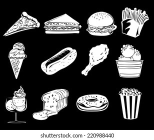 Illustration of the different foods on a black background