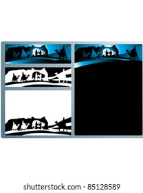 Illustration in different formats, horizontal banner format and horizontal l and vertical letter format. They represent the nativity scene with the three wise men.