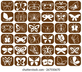 illustration of different forms of butterfly icons on brown background