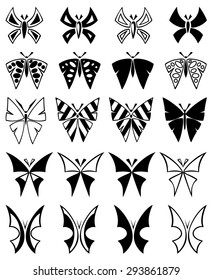 illustration of different forms of butterfly icons on white background