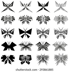 illustration of different forms of butterfly icons on white background